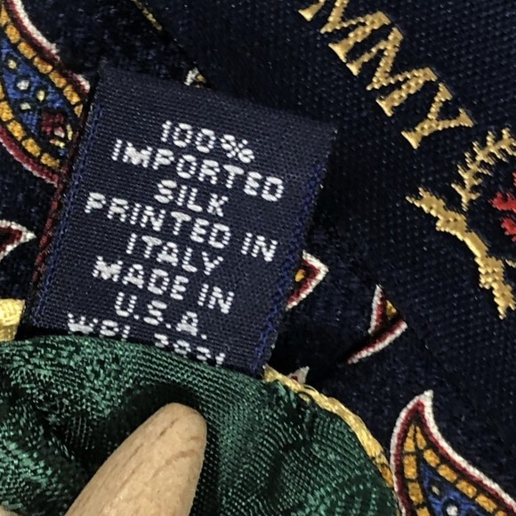 Tommy Hilfiger Navy Blue Yellow Paisley Star Necktie Geometric Silk USA VTG 90s - Picture 3 of 8